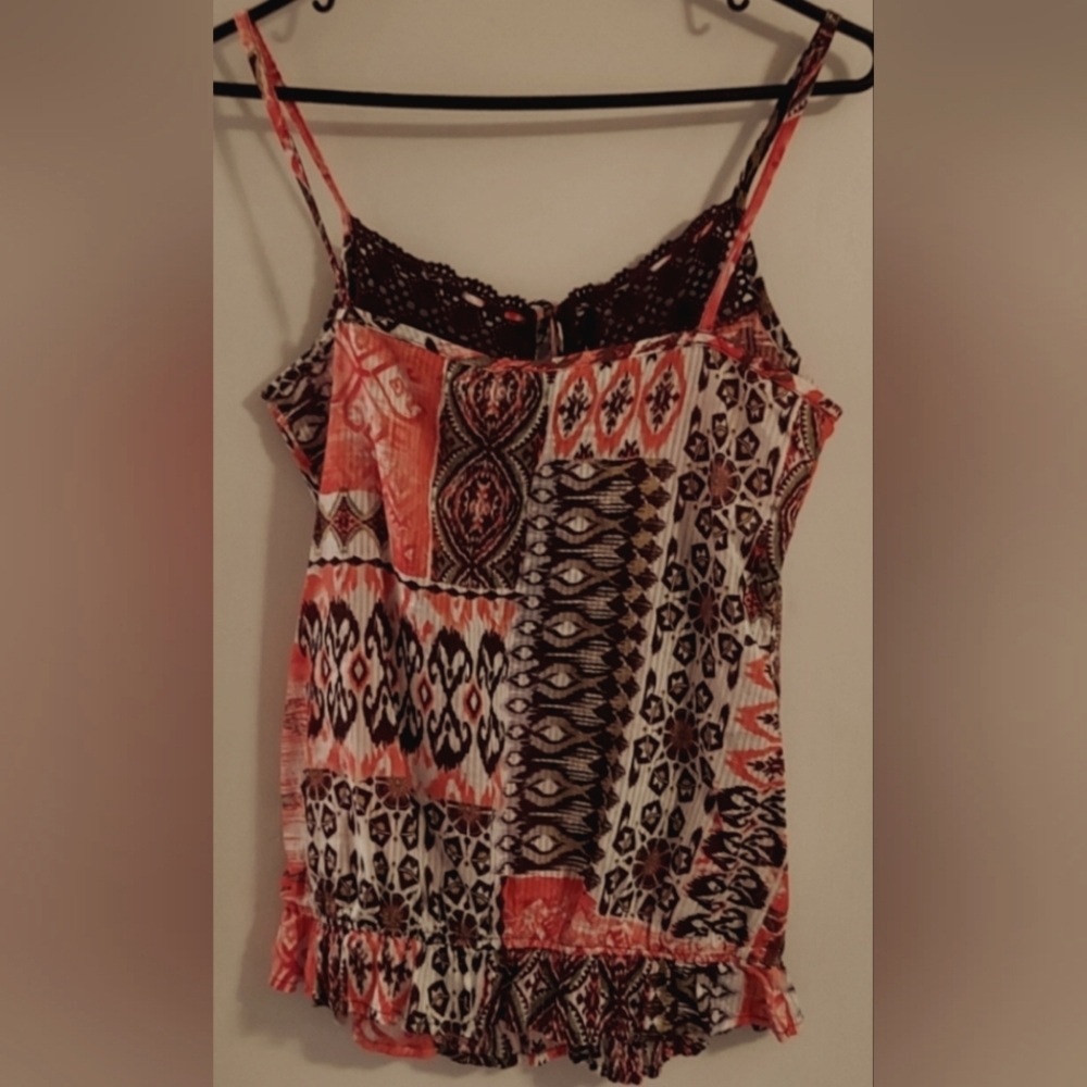 Tank top with crochet neckline by Vanity- orange, brown, white, tan - Picture 4 of 7